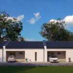 3D vizualizácia ulice pri rodinných domoch – pohľad z úrovne chodca